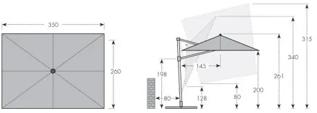 Doppler ACTIVE 350 x 260 cm - záhradný slnečník s bočnou tyčou - 2. akosť (S261)