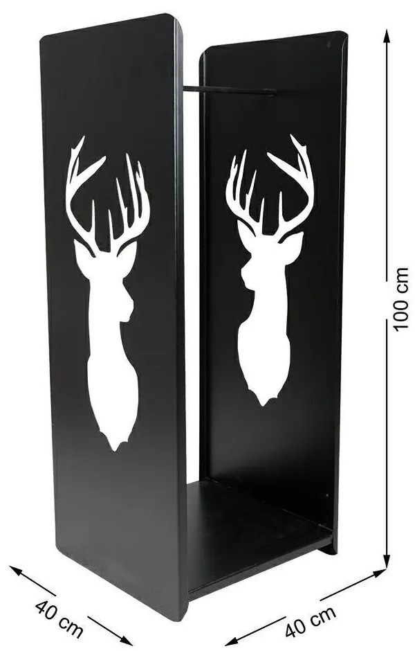 Kovový stojan na drevo Deer, 40x100 cm, čierna