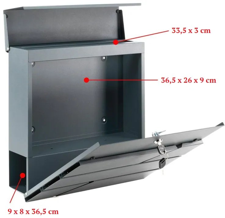 Garthen 77259 Poštová schránka s priehradkou na noviny, antracit, 2 kľúče
