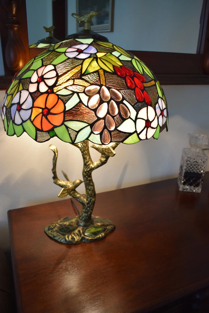Tiffany stolná lampa Birds 115 - Huizhou Oufu Lighting v.63xš.40, sklo/kov,40W