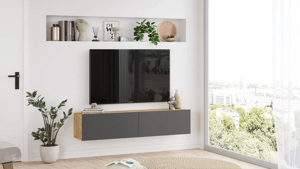 Závesný TV stolík Houseland Farfallo Atlantic pine/anthracite grey