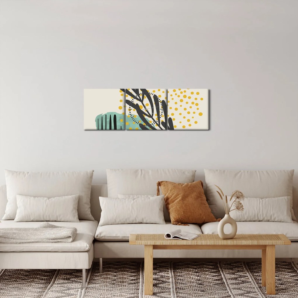 Obraz - Abstraktné listy N⁰3 (s hodinami) (90x30 cm)