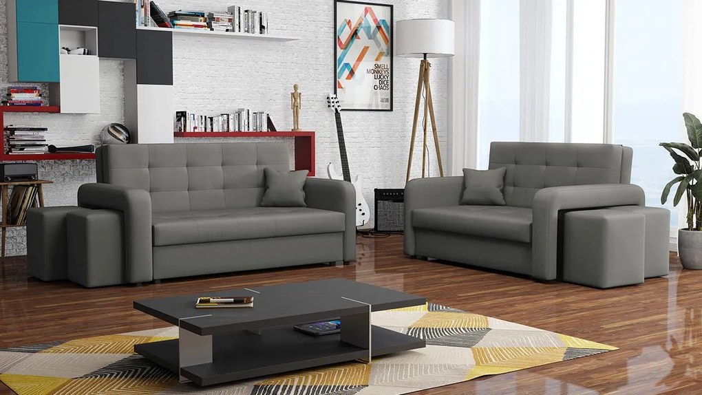 Rozkladacia sedacia súprava s úložným priestorom Clivia Home II + III, Taburetka: ľavá strana (pohovka III) + pravá strana (pohovka II), Dostupné poťahy: Malmo 81