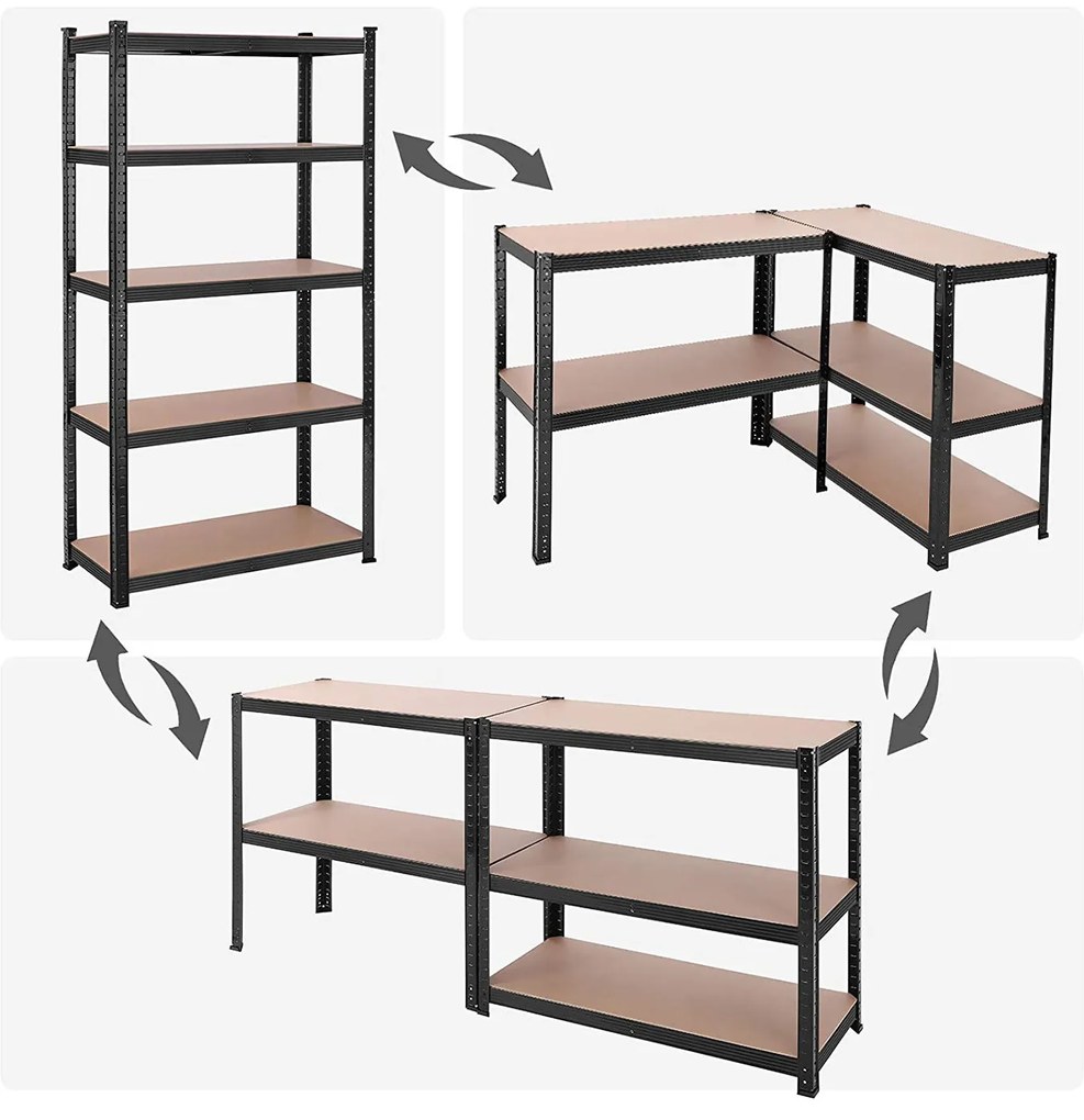 Sada 2 ks dílenských regálů Profa 180 cm černá/hnědá
