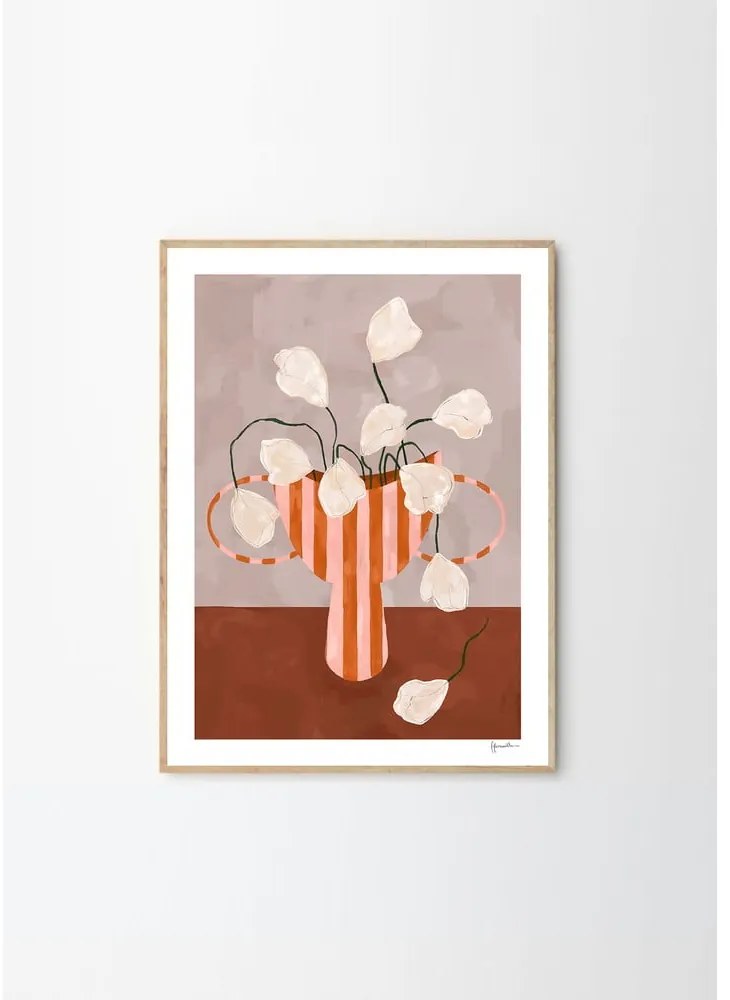 Plagát 50x70 cm White Flowers in Striped Vase – Frankie Penwill – The Poster Club
