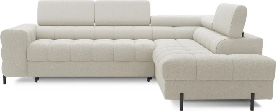 Krémovobiela rozkladacia/s úložným priestorom rohová pohovka z textílie buklé (pravý roh/do L) Ferucce – ELTAP