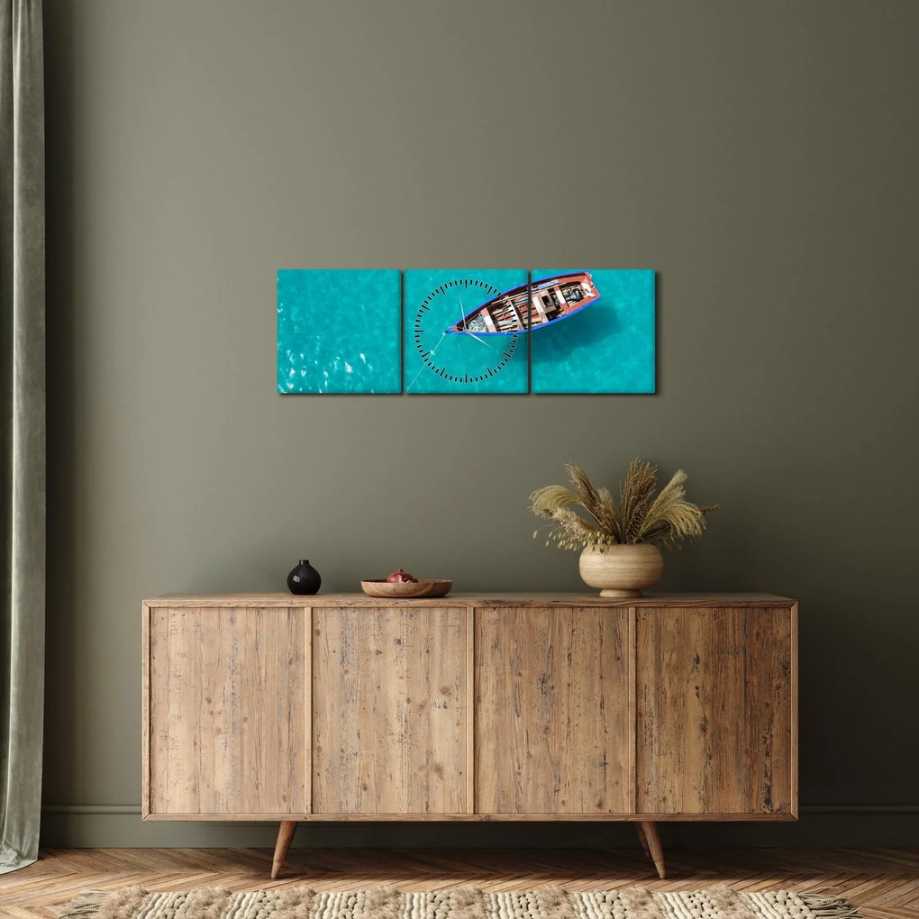Obraz - Tradičná rybárska loď (s hodinami) (90x30 cm)