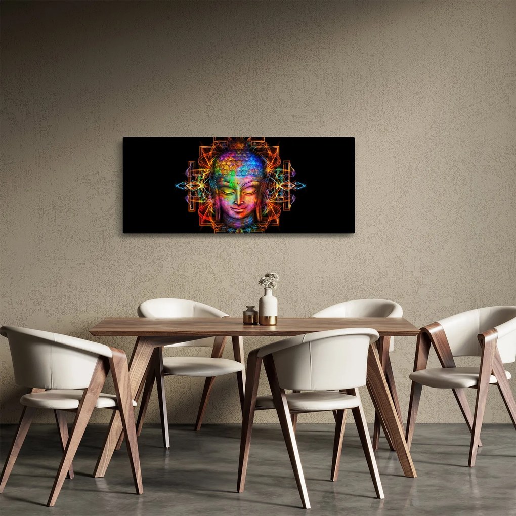 Obraz - Busta Budhu v neónových farbách (120x50 cm)