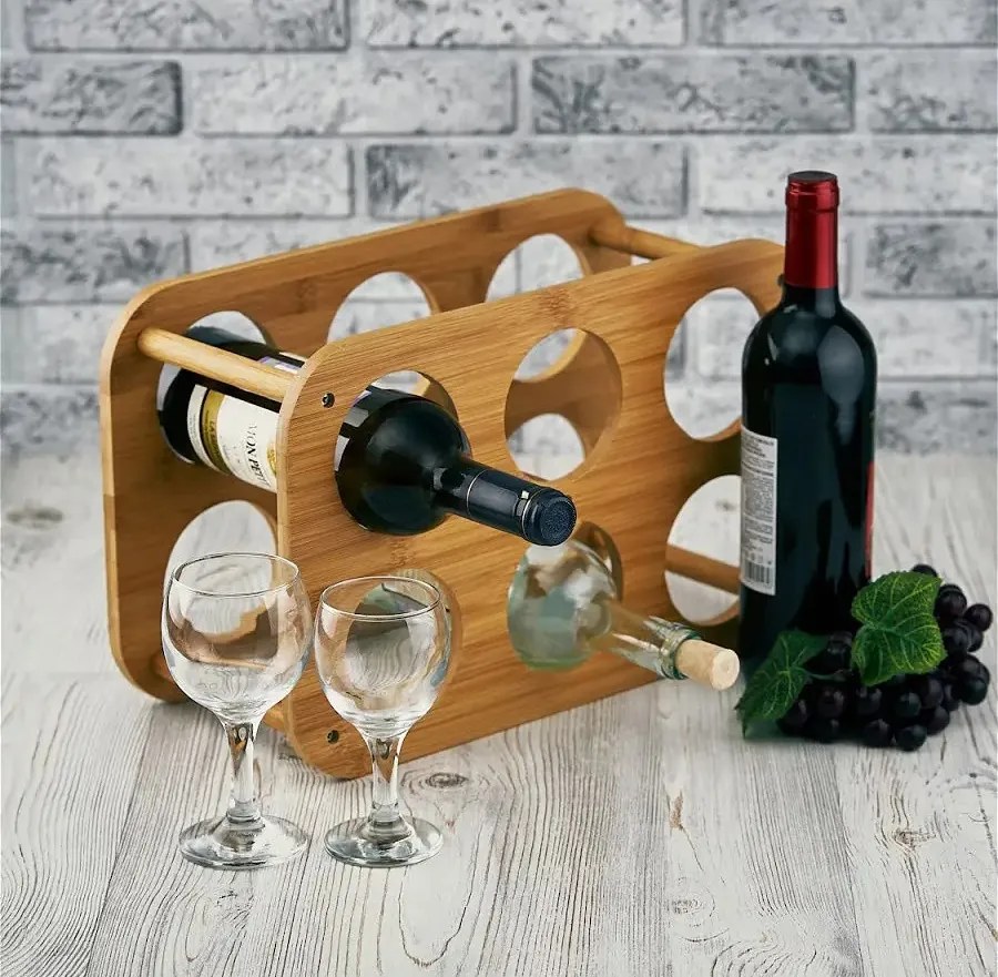 Zeller Present Stojan na víno / fľaše, bambusový, 6 pozícií, pr. 8 cm