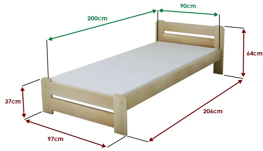 Posteľ Laura 90 x 200 cm, borovica Rošt: S latkovým roštom, Matrac: Matrac COCO MAXI 20 cm