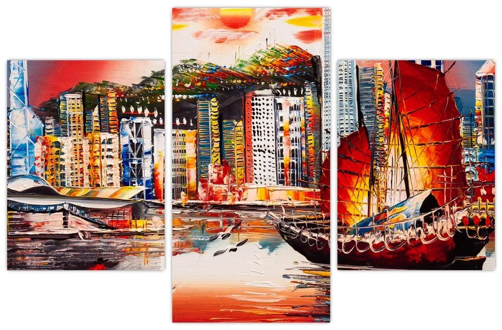 Obrázok - Victoria Harbor, Hong Kong, olejomaľba (90x60 cm)