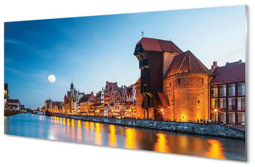 Obraz na akrylátovom skle Rieka noc gdańsk staré mesto 120x60 cm