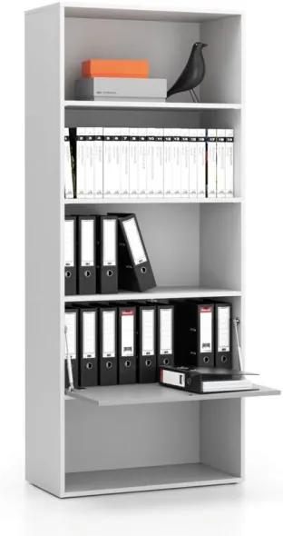 PLAN Vysoký kancelársky policový regál LAYERS, 1 box, 800 x 400 x 1905, biela / sivá