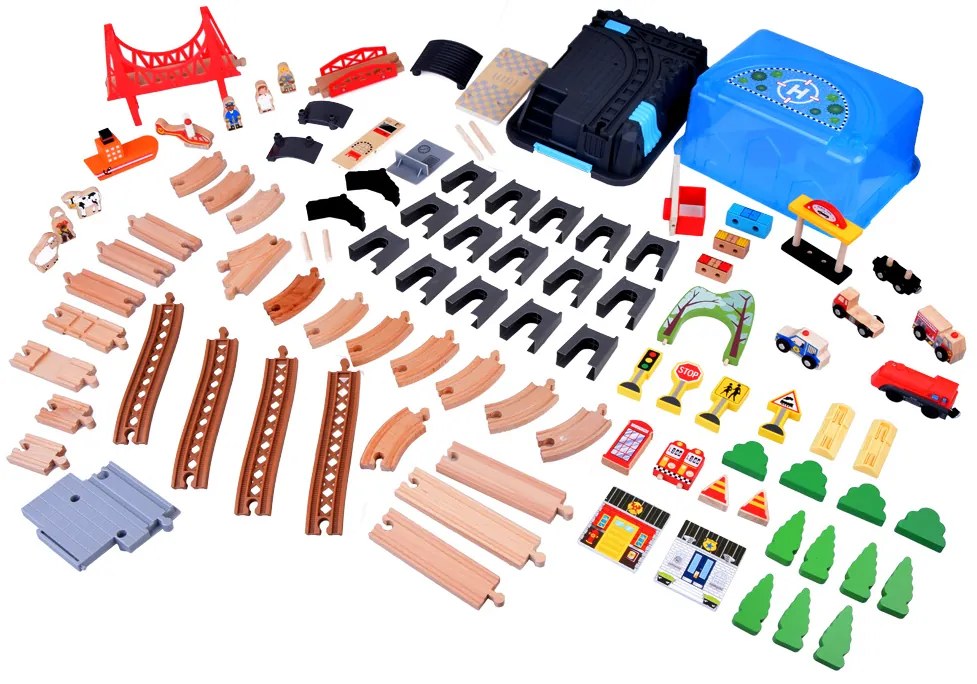 Drevená vláčiková trať s príslušenstvom 100 ks Jokomisiada ZA5380