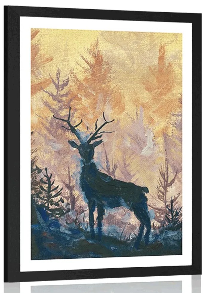 Plagát s paspartou umelecká lesná maľba - 60x90 silver