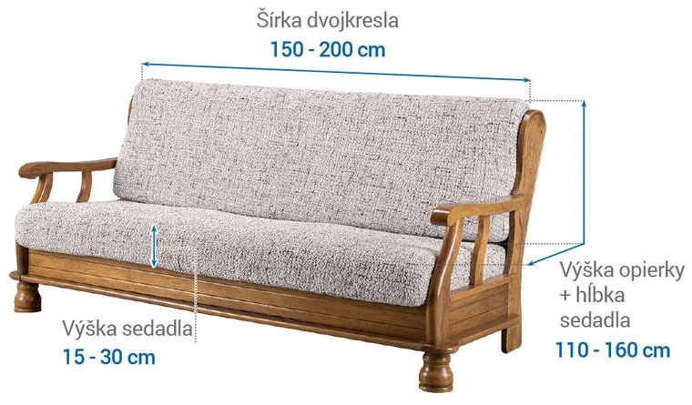 Bielastické poťahy VITTORIA smotanová trojkreslo s drevenými rúčkami (š. 150 - 200 cm)