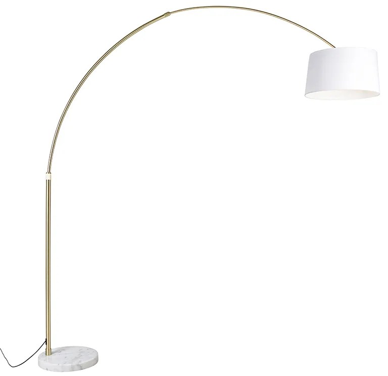 Oblúková lampa mosadz s bielym textilným tienidlom biela 50 cm - XXL