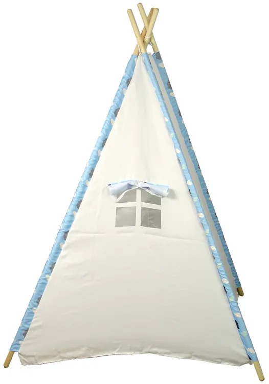 LEAN TOYS Detský Indiánsky teepee stan bielo-modrý