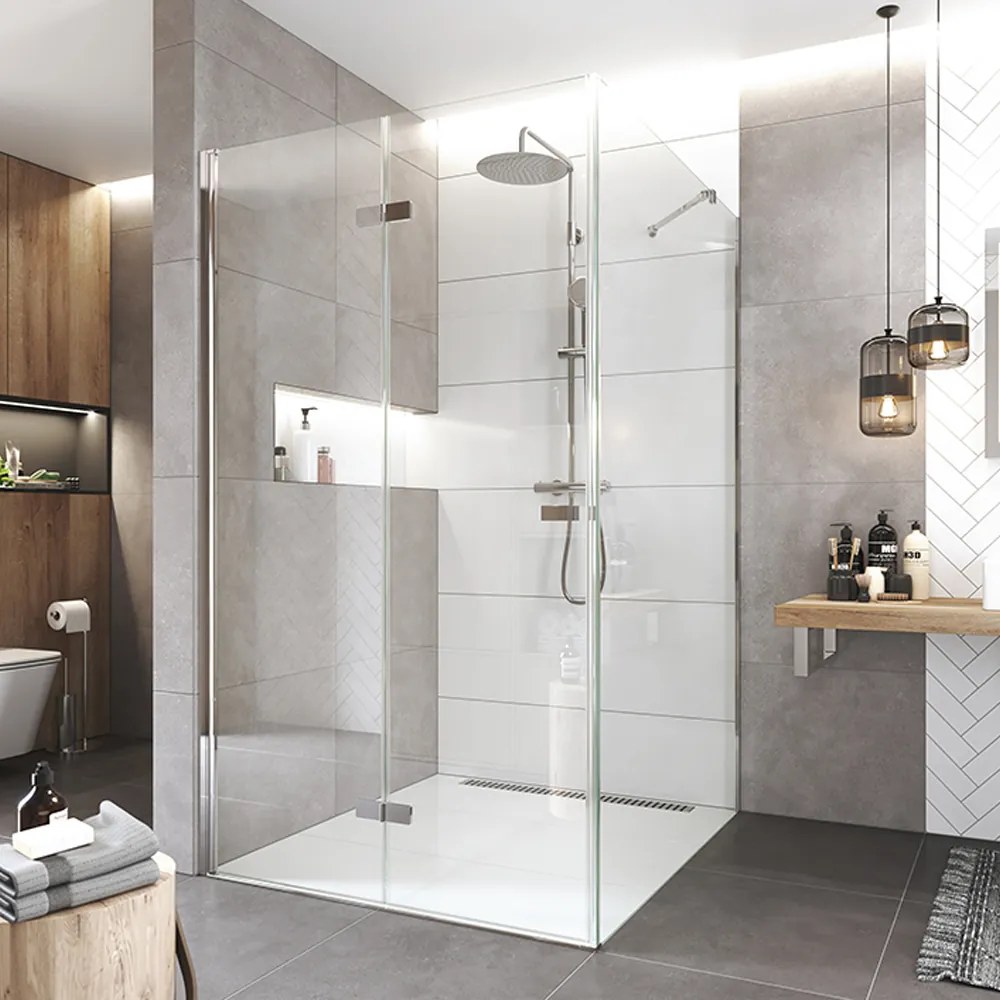 Mereo Mereo, Zalamovací sprchový kút, Novea, štvorec, chróm ALU, sklo Číre, dvere ľavé a pevný diel, MER-CK13833ZL