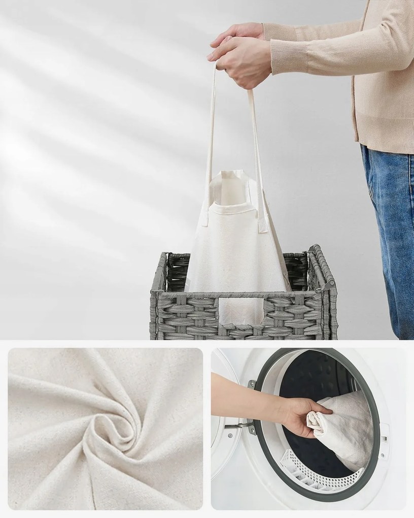 Skladací ratanový kôš na bielizeň Houry 90 L sivý