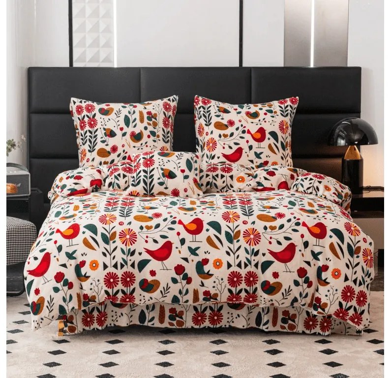 Obliečky mikroplyš RETRO PTÁČIK farebné Rozmer obliečok: 2 ks 70 x 90 cm | 200 x 220 cm