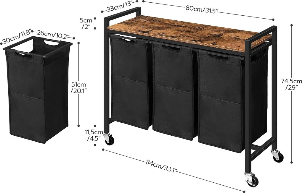 Koš na prádlo Vasagle Pietro 119 l hnědý/černý
