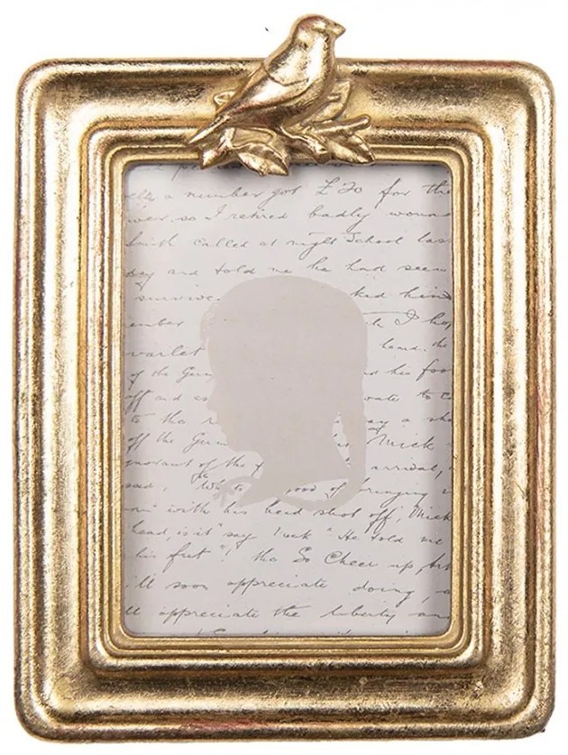 Zlatý malý fotorámik s vtáčikom - 9 * 2 * 12 cm / 6 * 9 cm