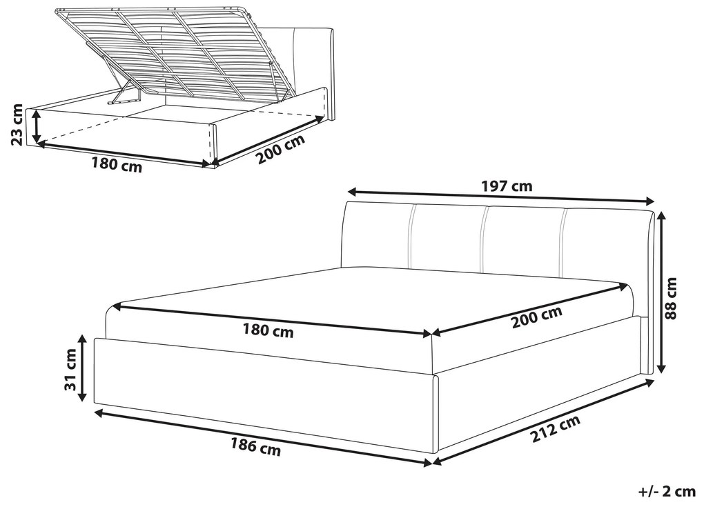 Béžová posteľ s úložným priestorom 180x200 cm ORBEY Beliani