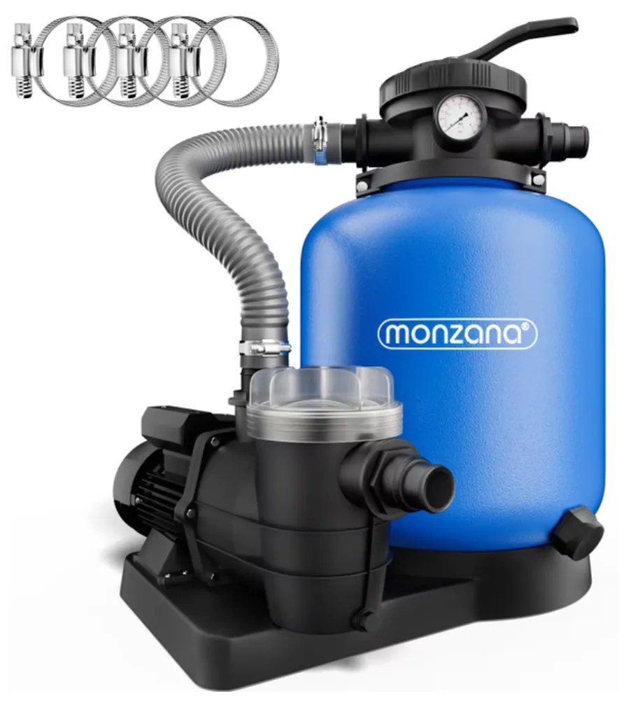 Piesková filtrácia k bazénu AQUA s predfiltrom, 13 200 l/h, modrá Monzana