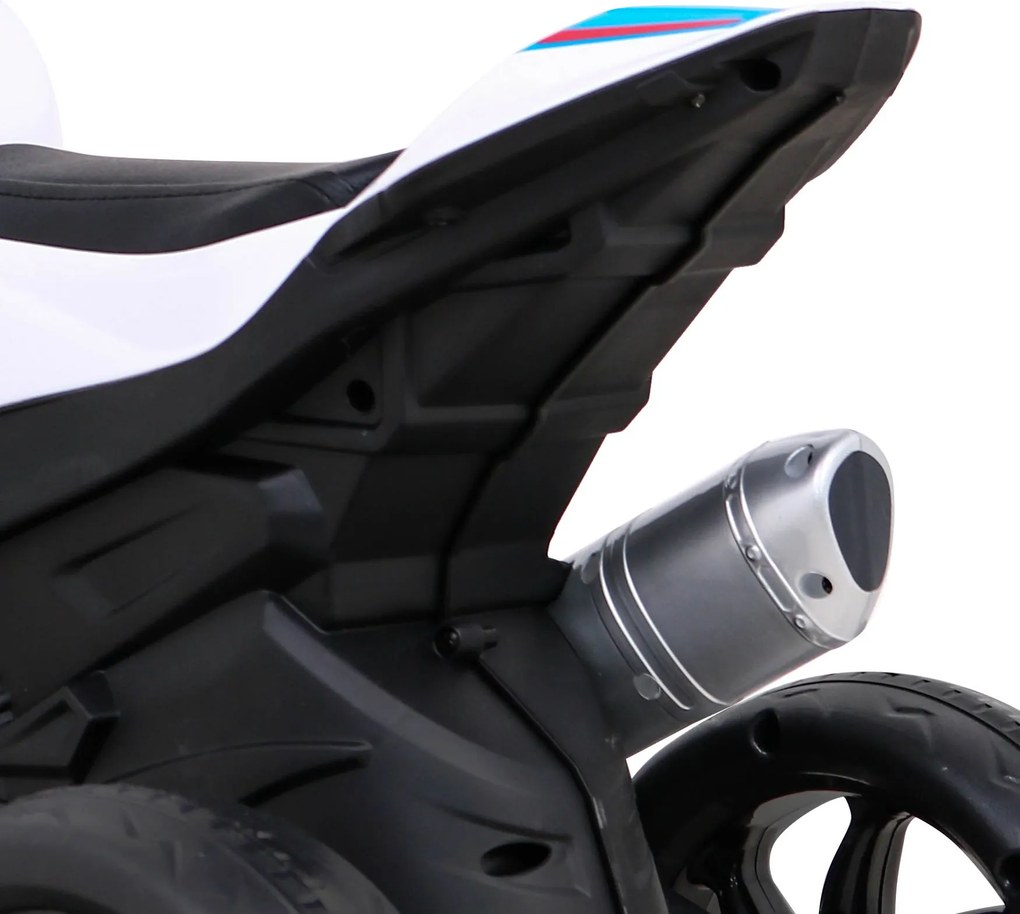 Ramiz BMW HP4 detský motocykel na batérie modrý + 3 kolieska + LED + MP3 USB + ekokoža