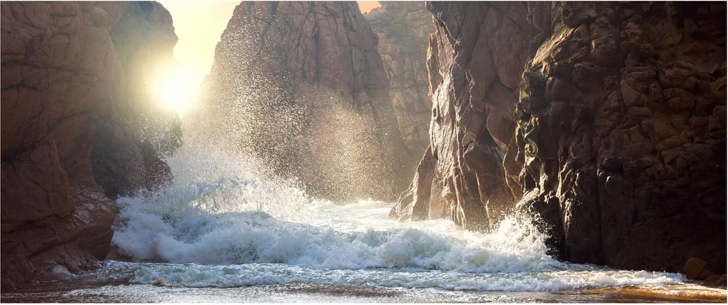 Obraz - Skaly a vlny oceánu (120x50 cm)