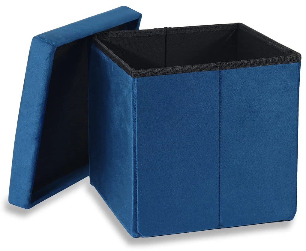 Modrý skladací taburet CUBEXO VELVET M