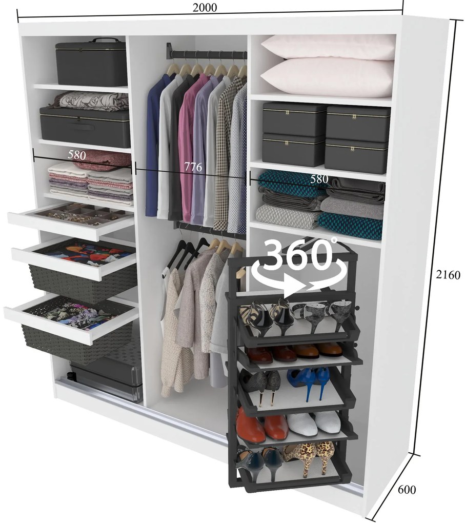 Šatníková skriňa SERENITY 200 cm čierny mat MT SERENITY SZP5/0/W/B/0/HIAL
