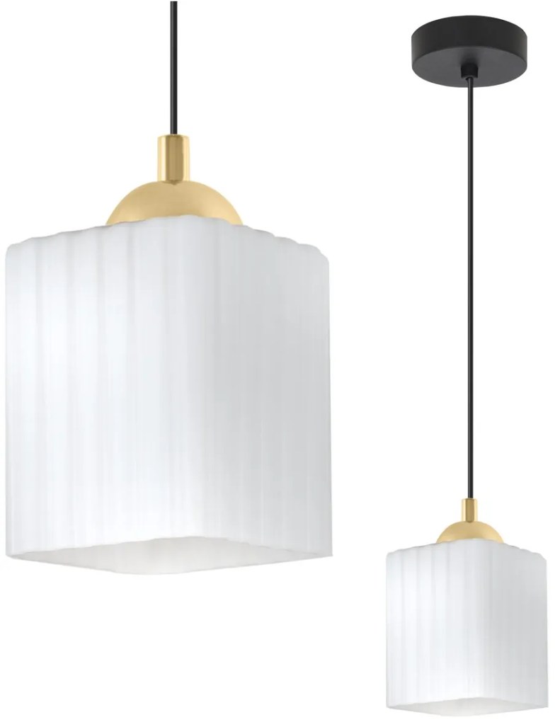 Závesné svietidlo Riffle Square, 1x biele sklenené tienidlo, b/g