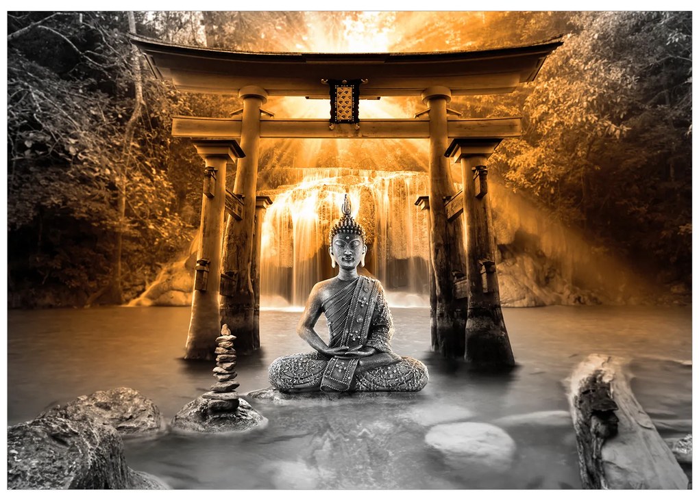 Artgeist Fototapeta - Buddha Smile (Orange) Veľkosť: 300x210, Verzia: Premium