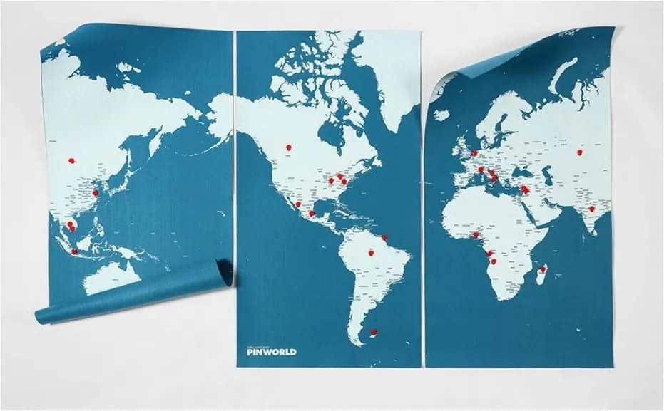 Modrá nástenná mapa sveta Palomar Pin World XL, 198 × 124 cm