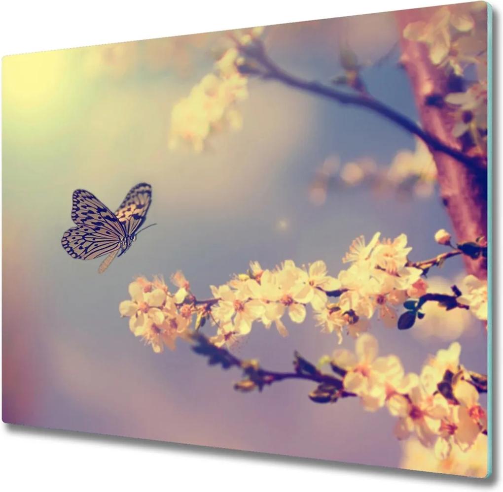 Sklenená doska na krájanie  Čerešňový kvet a motýľ
