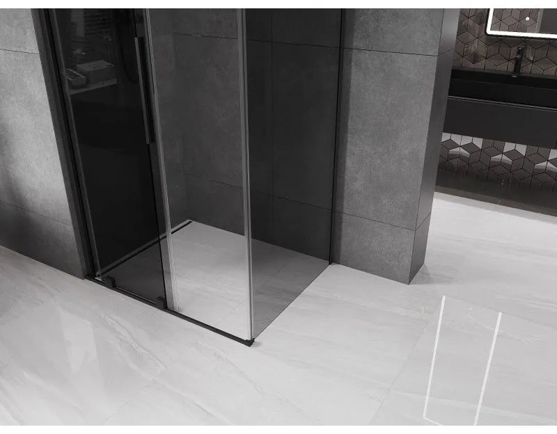 Mexen Velar, sprchový kút s posuvnými dverami 130 x 100 cm, 8mm šedé sklo, čierna matná, 871-130-100-41-70