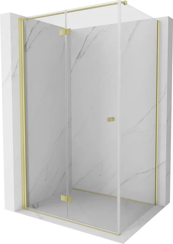 Mexen Mist-F T, 1-krídlový skladací sprchový kút ľavý 70 x 80 cm, číre sklo, zlatý matný profil, 8A6T-070-080-55-00-L