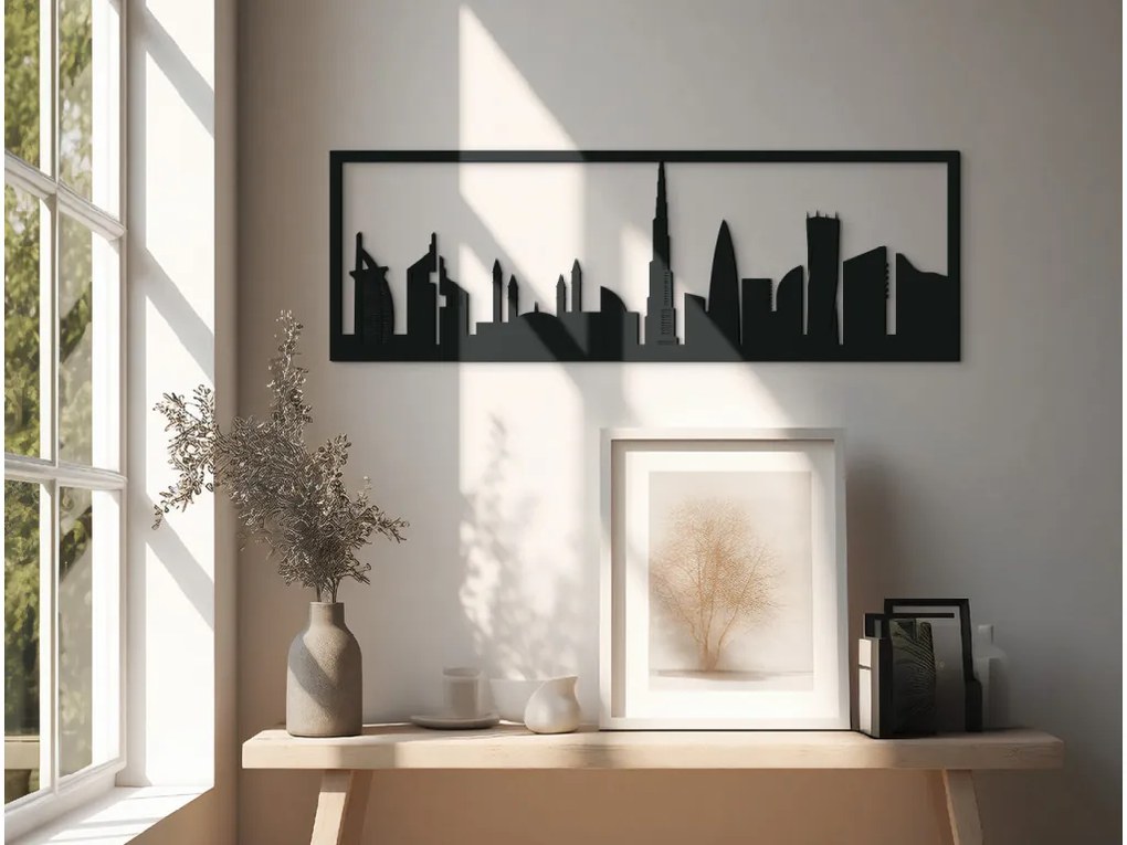 drevko Obraz Dubaj panoráma Rozmer obrazu: 29,5 x 89 cm, Farba dekorácie: Čierna