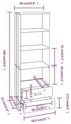 vidaXL Komoda tmavosivá 60x35x180 cm masívne borovicové drevo-