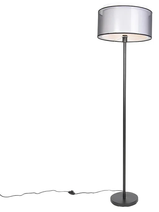 Dizajnová stojaca lampa čierna s čiernym a bielym tienidlom 47 cm - Simplo