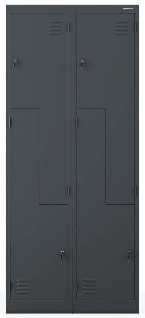 Šatňová skrinka typu L so štyrmi priehradkami, antracitová, 800x1850x450 mm: JULIA