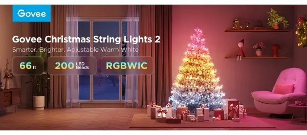 Govee - LED RGBICW Vonkajšia vianočná reťaz 2700-6500K 20m Wi-Fi Matter IP66