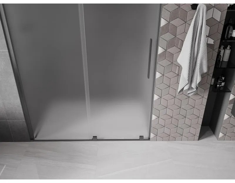 Mexen Velar, posuvné sprchové dvere do otvoru 130 cm, 8mm sklo námraza, grafit brúsený, 871-130-000-31-66