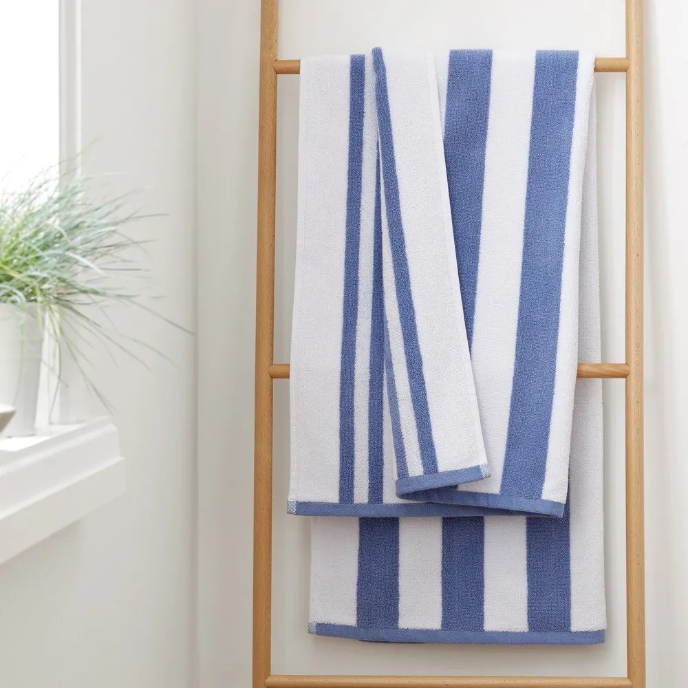 Biela/modrá bavlnená osuška 70x120 cm Stripe Jacquard – Bianca