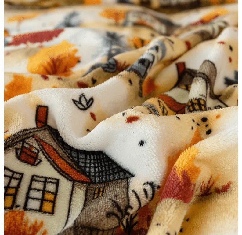 Obliečky mikroplyš AUTUMN VILLAGE farebné Rozmer obliečky: 2 ks 70 x 90 cm | 200 x 220 cm