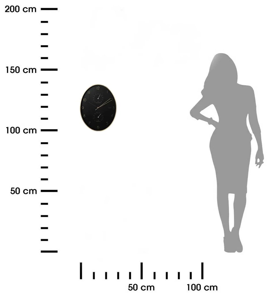 Nástenné hodiny s vlhkomerom a teplomerom Oval, čierna/zlatá