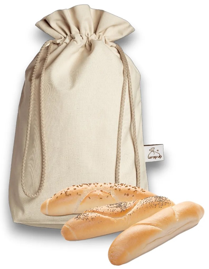 Wrap - up Funkčné vrecúško Wrapáček, obal na pečivo aj chlieb vel. M, režný bez potlače