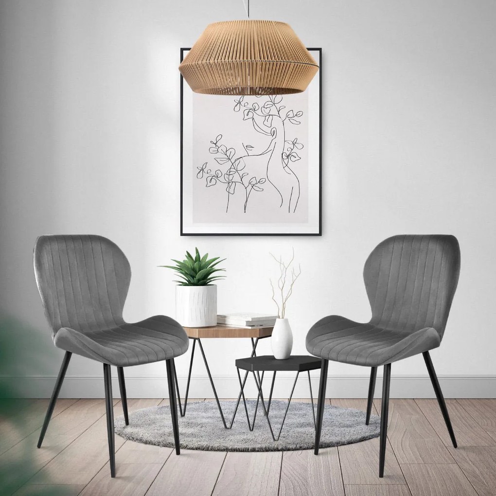 Sada 4 stoličiek do obývačky, šedý zamat ModernHome